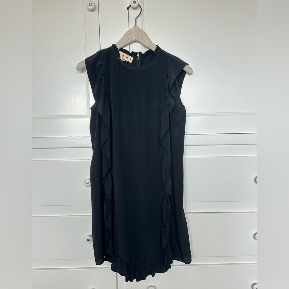 Marni Silk Black Ruffle Detail Dress size 38